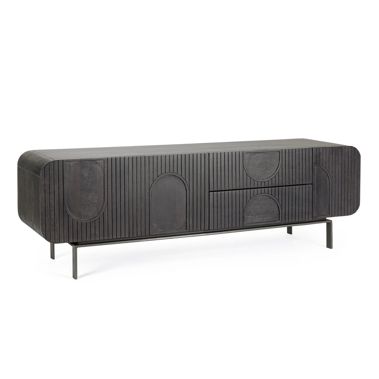 TV Sideboard mit 3 Türen und 2 Schubladen Orissa Schwarz - ZEN ZONE Furniture