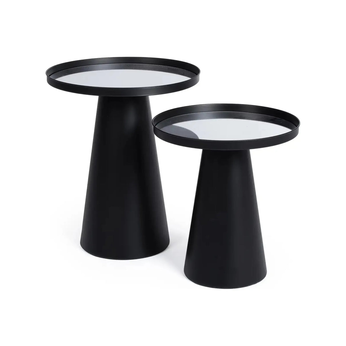 2er Set Beistelltisch Reflex Rund Glasplatte Schwarz - ZEN ZONE Furniture