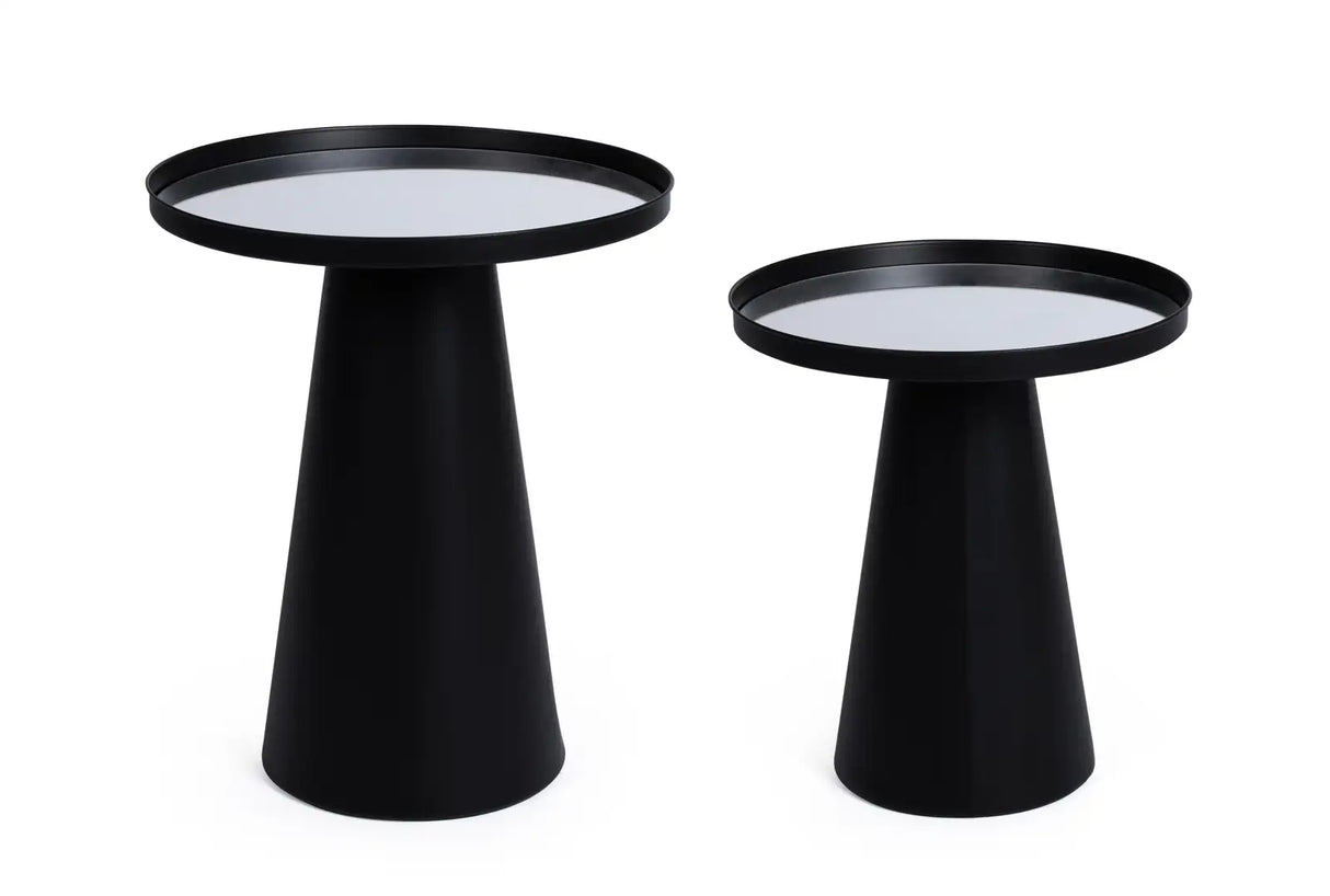 2er Set Beistelltisch Reflex Rund Glasplatte Schwarz - ZEN ZONE Furniture