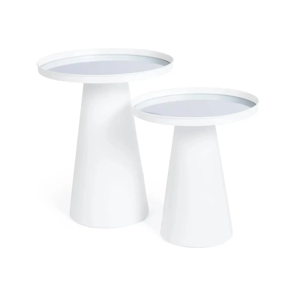 2er Set Beistelltisch Reflex Rund Glasplatte Weiß - ZEN ZONE Furniture