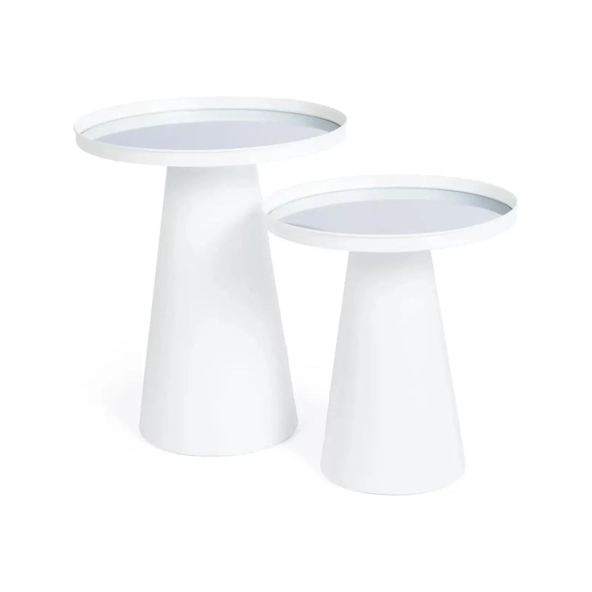 2er Set Beistelltisch Reflex Rund Glasplatte Weiß - ZEN ZONE Furniture