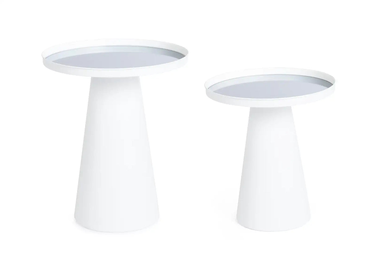 2er Set Beistelltisch Reflex Rund Glasplatte Weiß - ZEN ZONE Furniture