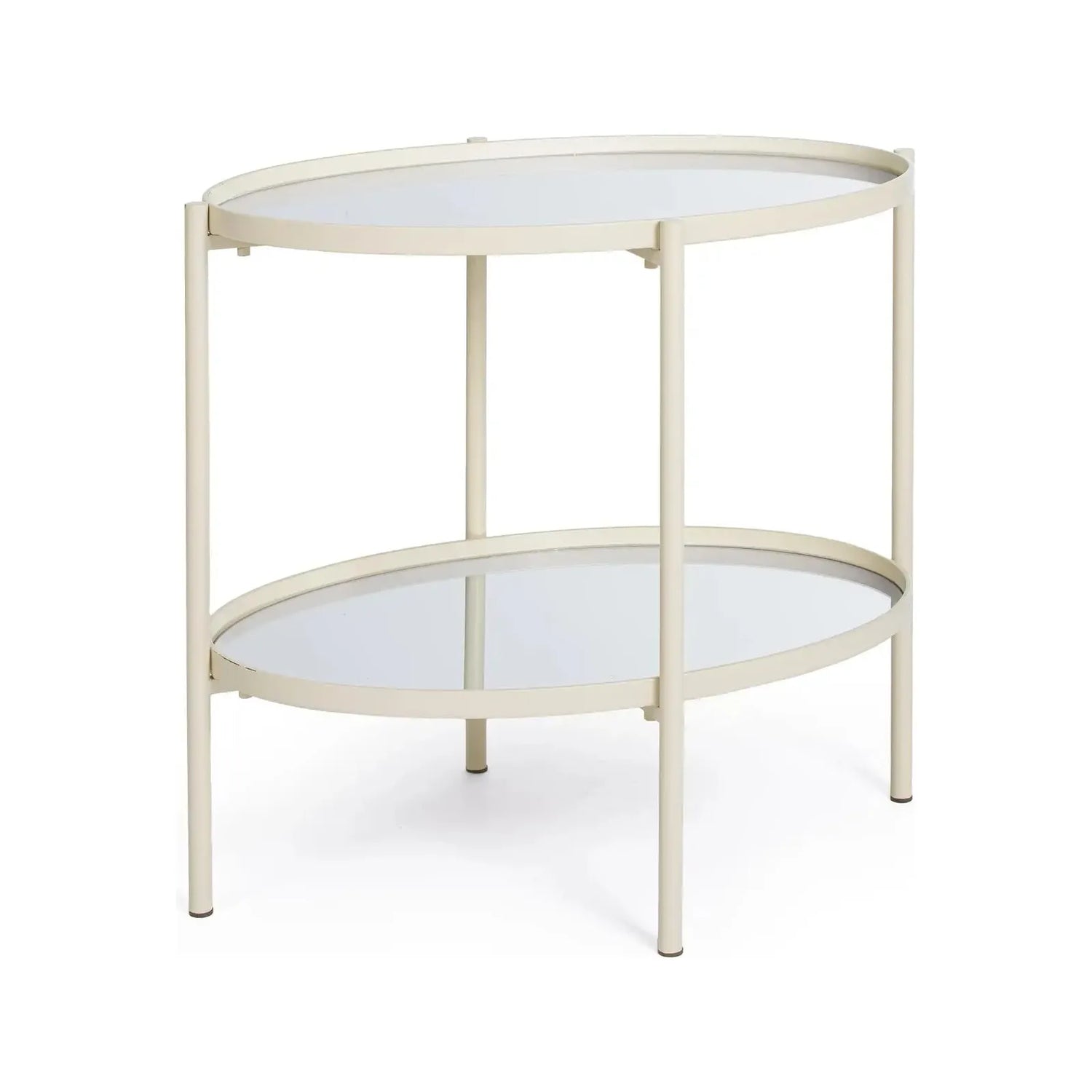 Beistelltisch Jens Oval Glasplatte Elfenbein 64x44 cm - ZEN ZONE Furniture