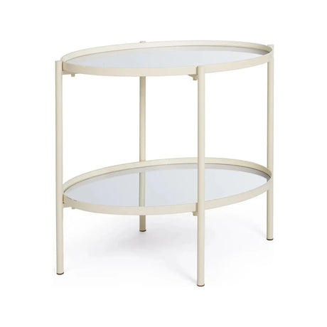 Beistelltisch Jens Oval Glasplatte Elfenbein 64x44 cm - ZEN ZONE Furniture