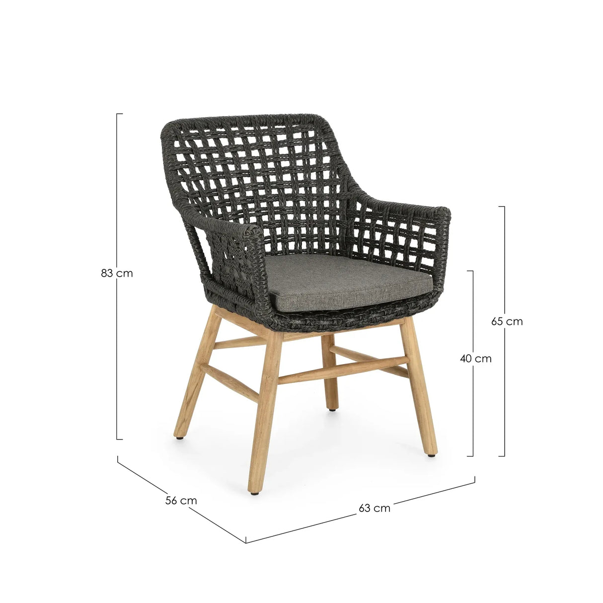 Gartenstuhl mit Armlehne und Kissen Wilson Schwarz - ZEN ZONE Furniture