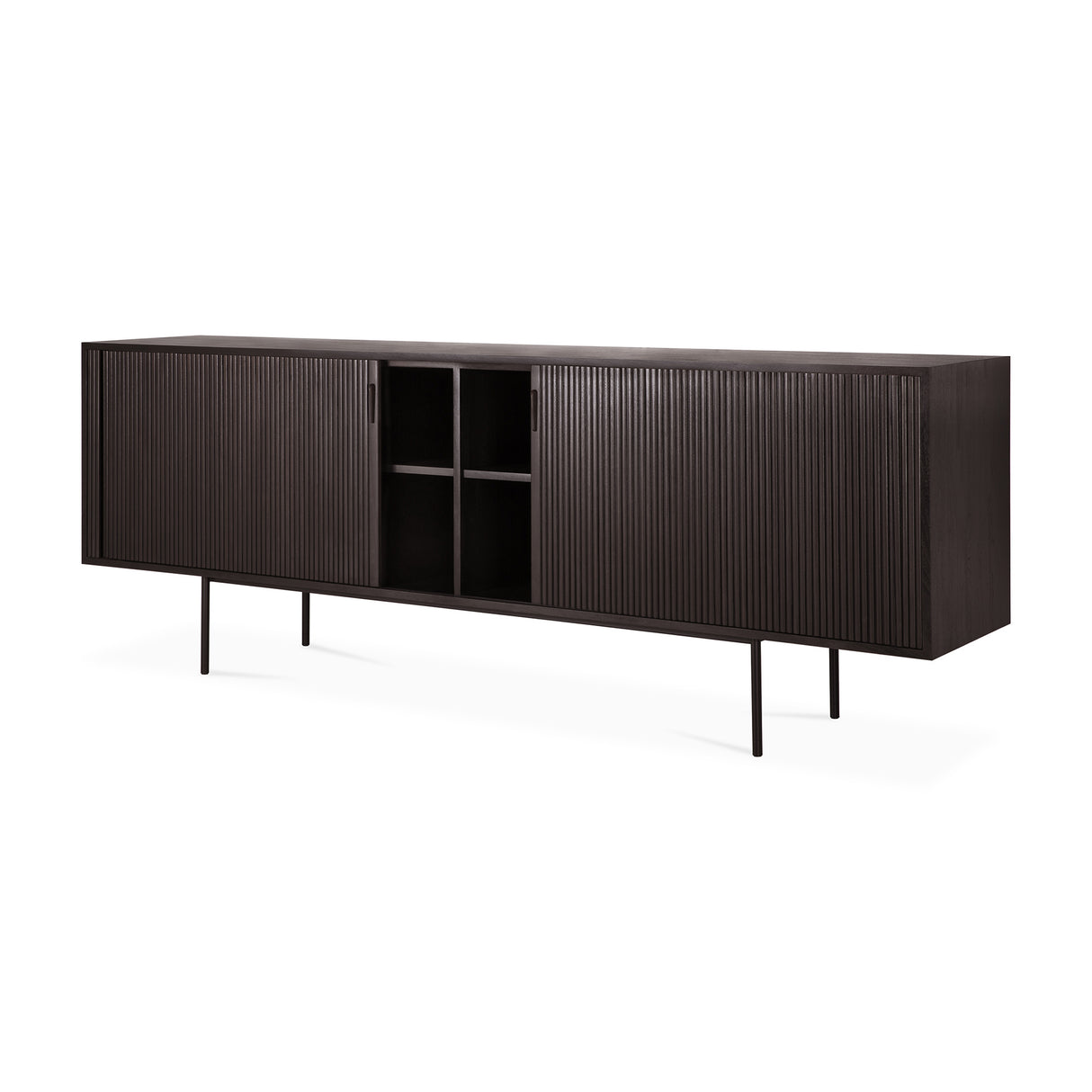 Roller Max Sideboard - lackiertes Teak - off black - 2 Schiebetüren - 224 x 45 x 80 cm - ZEN ZONE Furniture