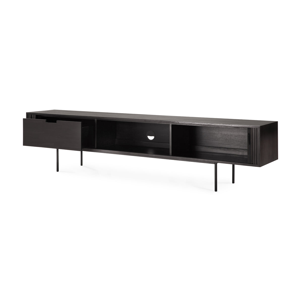 Roller Max TV-Schrank - lackiertes Teak - off black - 2 Schiebetüren - 1 Innenschublade - 242 x 45 x 56 cm - ZEN ZONE Furniture
