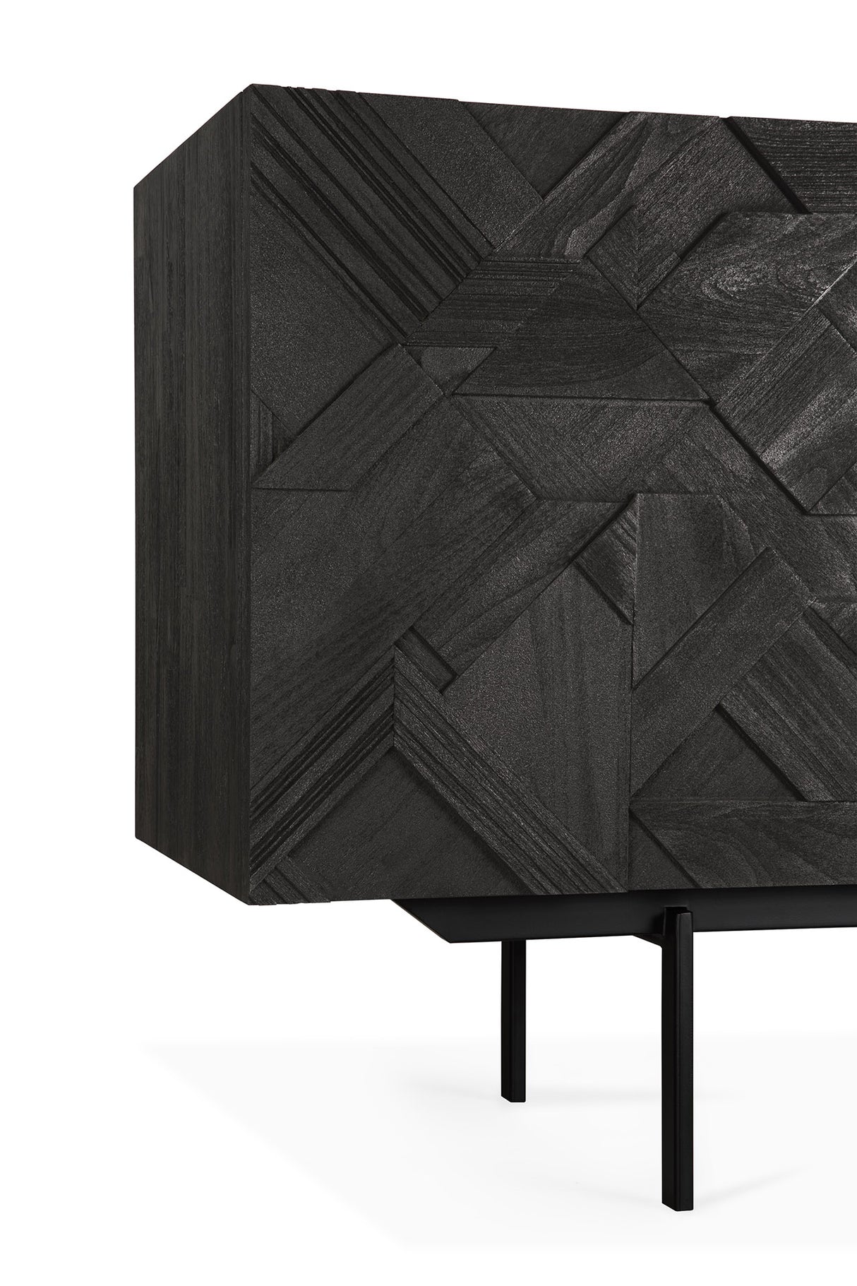 Graphic Sideboard - lackiertes Teak - schwarz - 4 Türen - 224 x 45 x 80 cm - ZEN ZONE Furniture