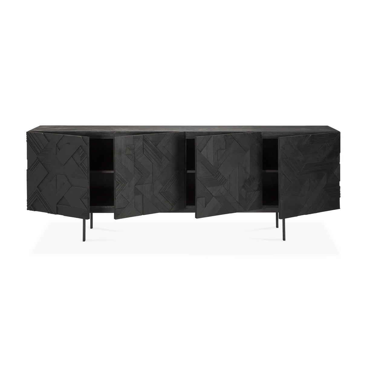 Graphic Sideboard - lackiertes Teak - schwarz - 4 Türen - 224 x 45 x 80 cm - ZEN ZONE Furniture