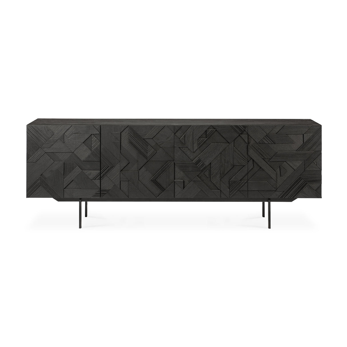 Graphic Sideboard - lackiertes Teak - schwarz - 4 Türen - 224 x 45 x 80 cm - ZEN ZONE Furniture
