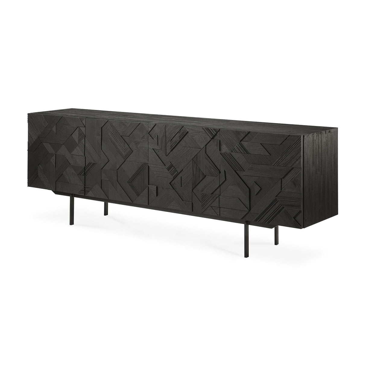 Graphic Sideboard - lackiertes Teak - schwarz - 4 Türen - 224 x 45 x 80 cm - ZEN ZONE Furniture
