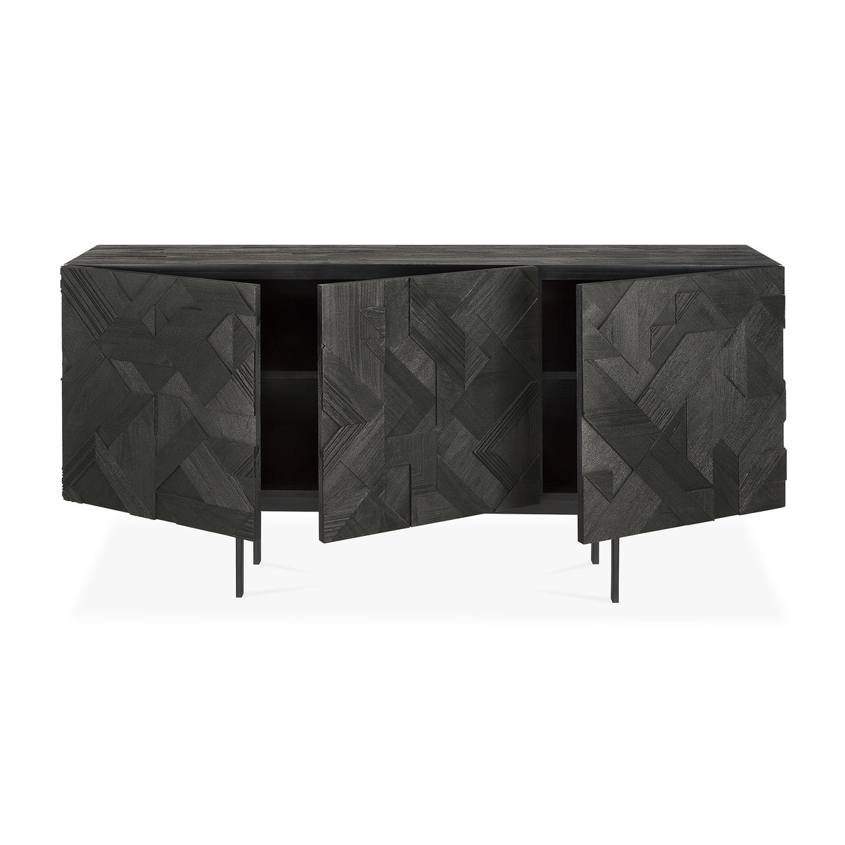 Graphic Sideboard - lackiertes Teak - schwarz - 3 Türen - 168 x 45 x 80 cm - ZEN ZONE Furniture