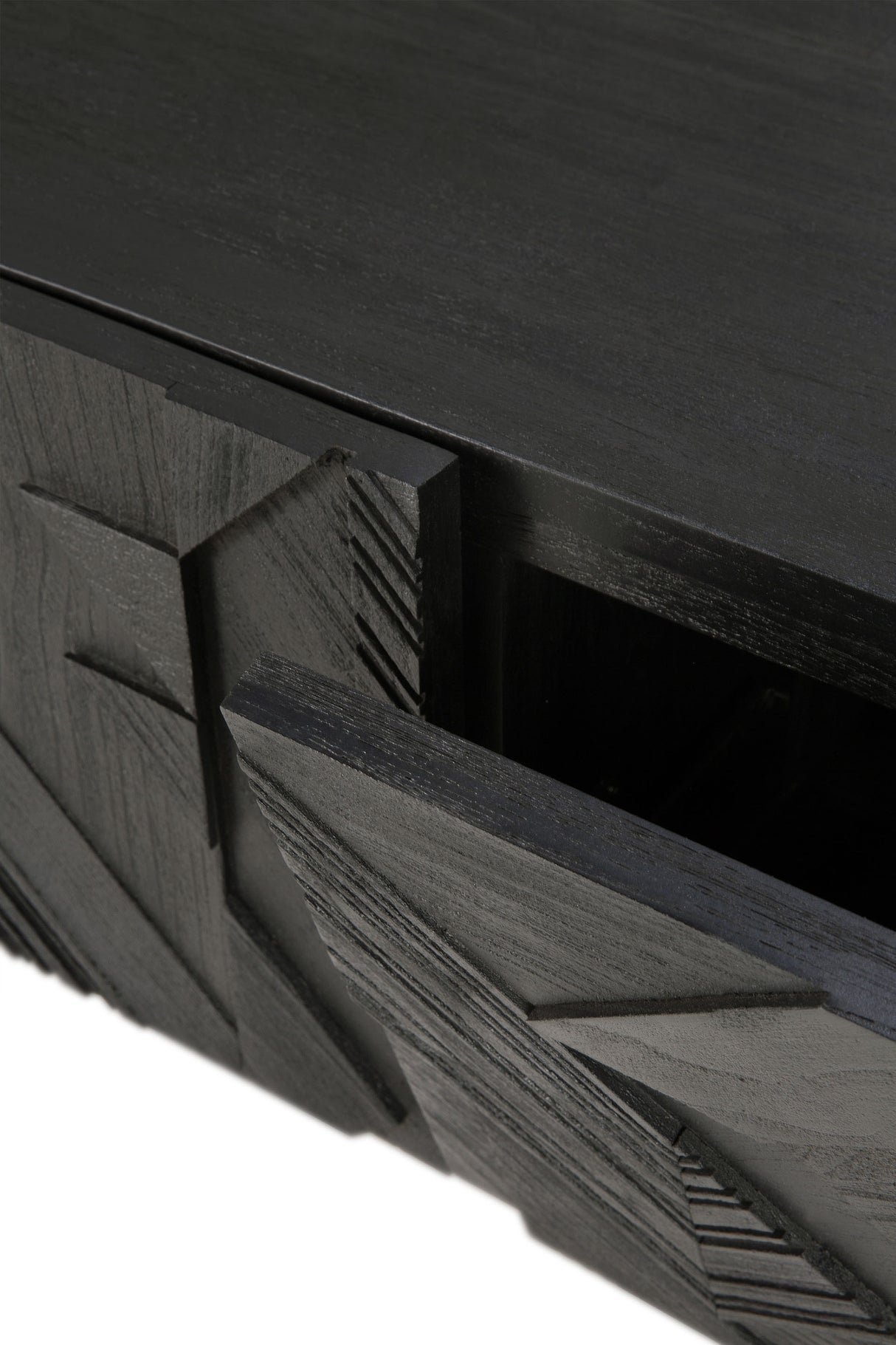 Graphic TV-Schrank - lackiertes Teak - schwarz - 1 Klapptür - 2 Schubladen - 240 x 45 x 51 cm - ZEN ZONE Furniture