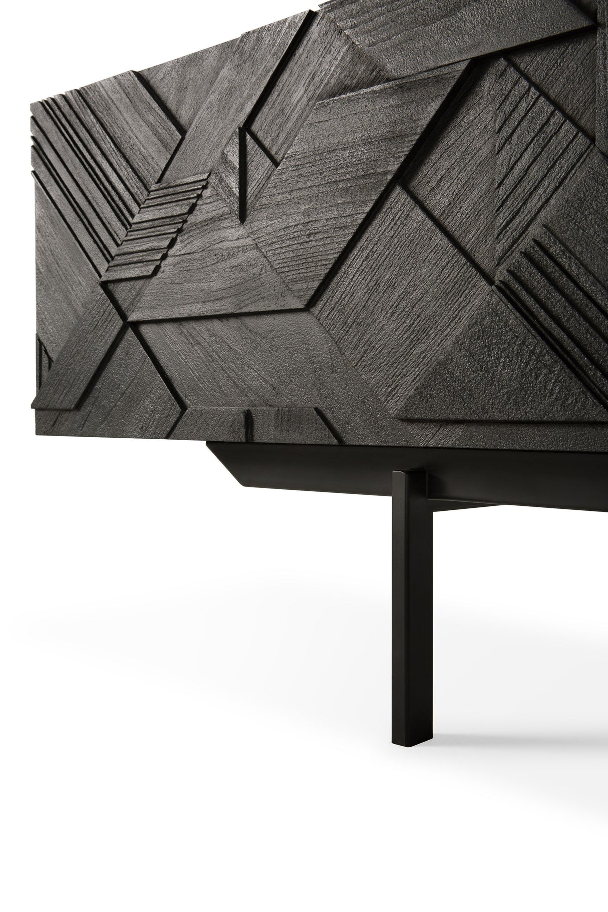 Graphic TV-Schrank - lackiertes Teak - schwarz - 1 Klapptür - 2 Schubladen - 240 x 45 x 51 cm - ZEN ZONE Furniture