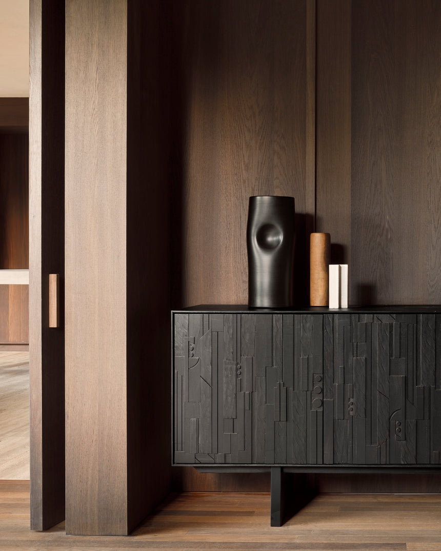 Mosaic Sideboard - lackiertes Teak - off black - 3 Türen - 170 x 45 x 82 cm - ZEN ZONE Furniture