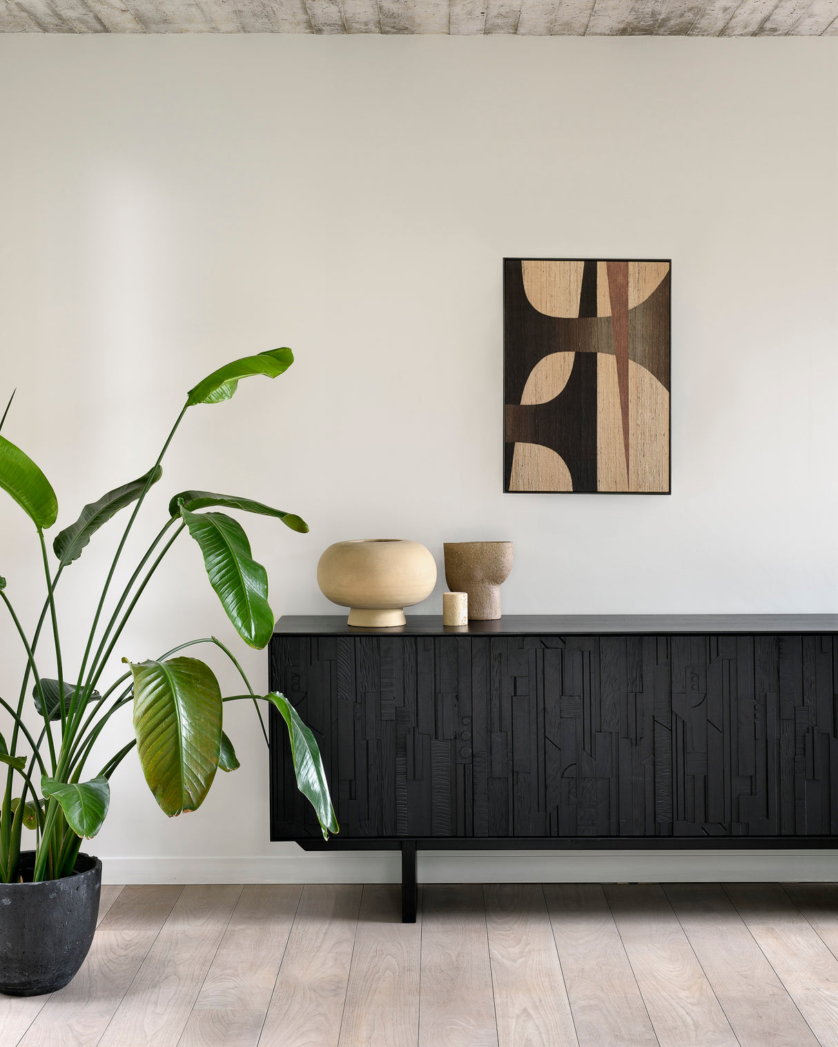 Mosaic Sideboard - lackiertes Teak - off black - 4 Türen - 227 x 45 x 82 cm - ZEN ZONE Furniture