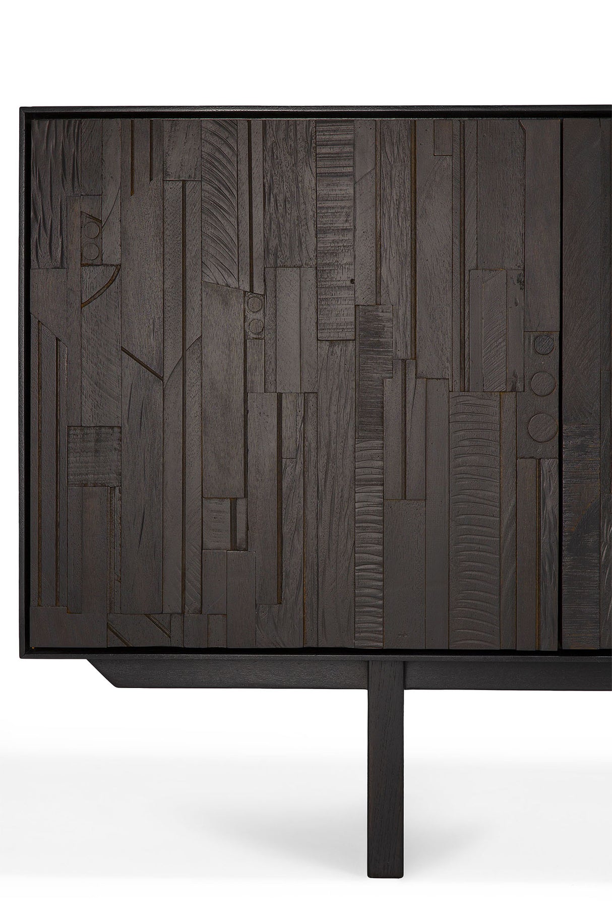 Mosaic Sideboard - lackiertes Teak - off black - 4 Türen - 227 x 45 x 82 cm - ZEN ZONE Furniture
