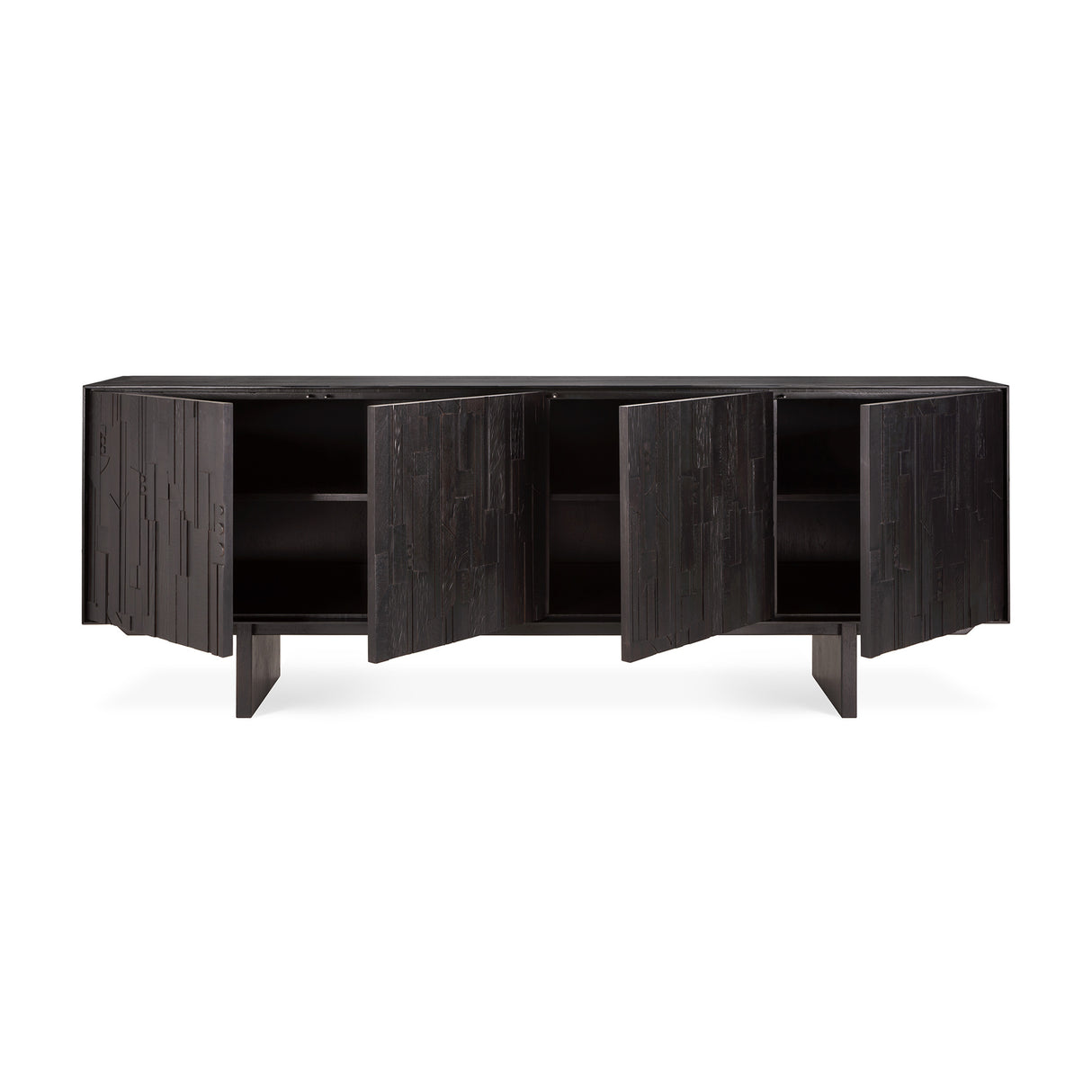 Mosaic Sideboard - lackiertes Teak - off black - 4 Türen - 227 x 45 x 82 cm - ZEN ZONE Furniture