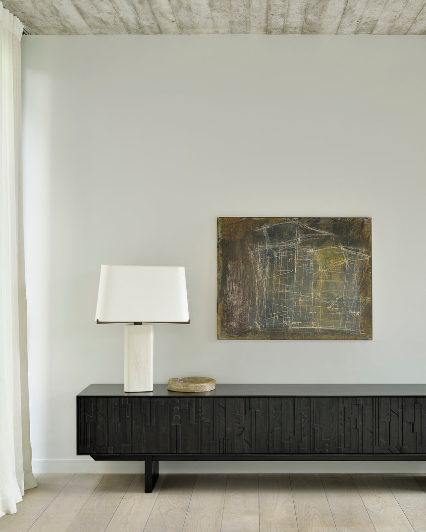 Mosaic TV-Schrank - lackiertes Teak - off black - 1 Klapptür - 2 Schubladen - 242 x 45 x 53 cm - ZEN ZONE Furniture