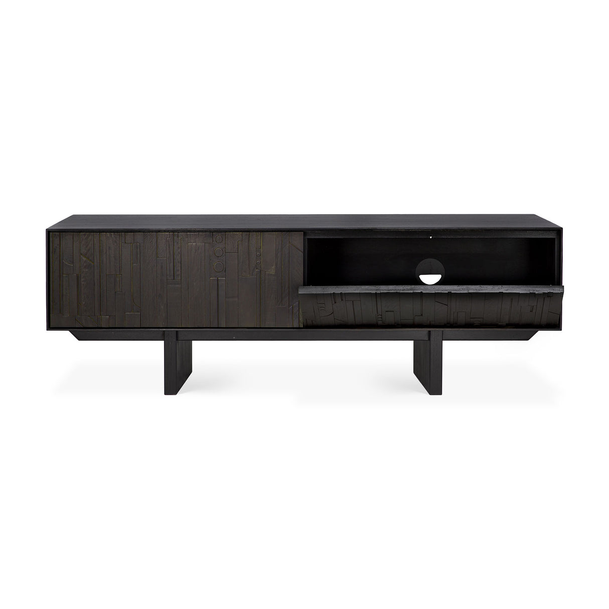 Mosaic TV-Schrank - lackiertes Teak - off black - 1 Klapptür - 1 Schublade - 162 x 45 x 53 cm - ZEN ZONE Furniture