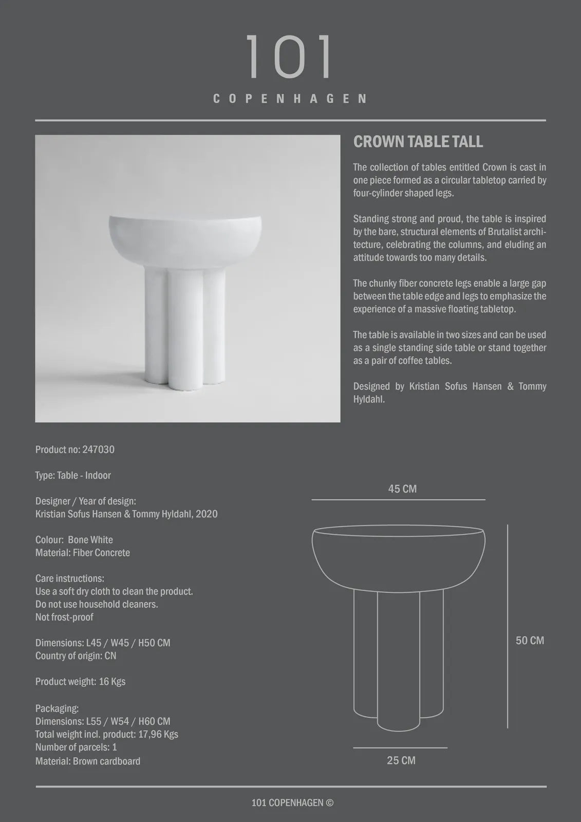 Beistelltisch Crown aus Faserbeton in Bone White, Hoch von 101 Copenhagen – Bild 10