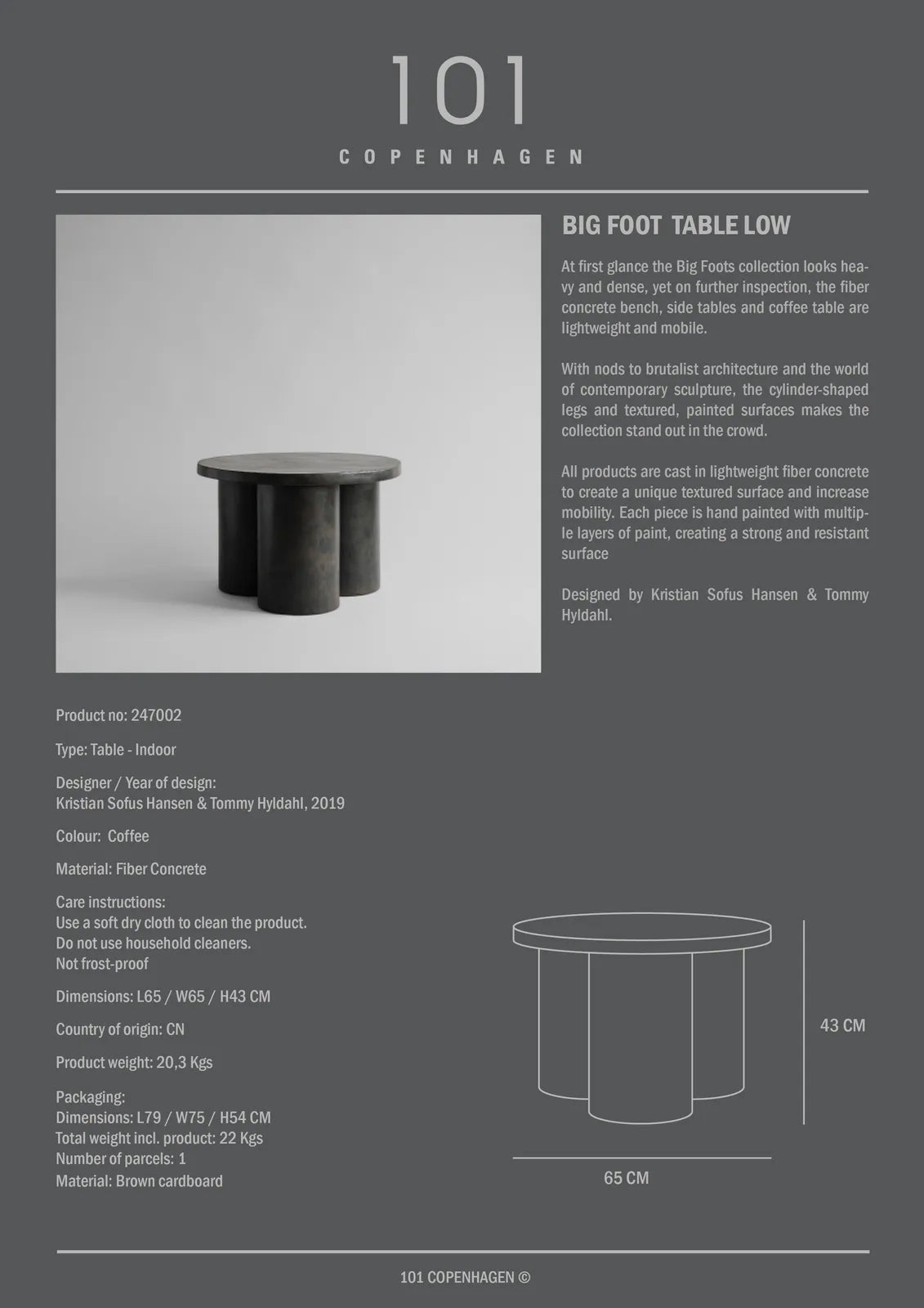 Couchtisch Big Foot, klein, aus Faserbeton, 65×65×43 cm von 101 Copenhagen – Bild 5