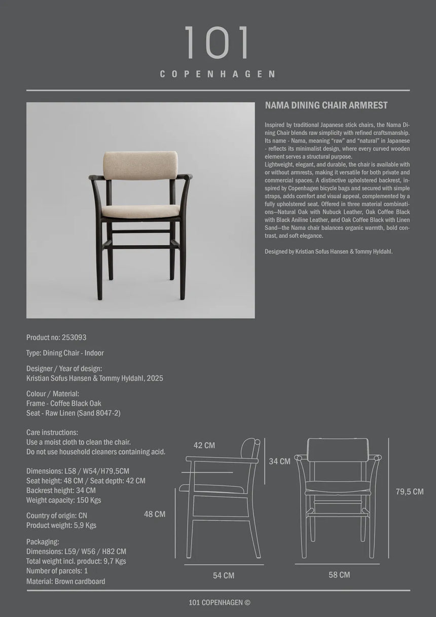 Essstuhl Nama aus Eiche, Polsterung aus Linen, mit Armlehne, in Coffee Black von 101 Copenhagen – Bild 8
