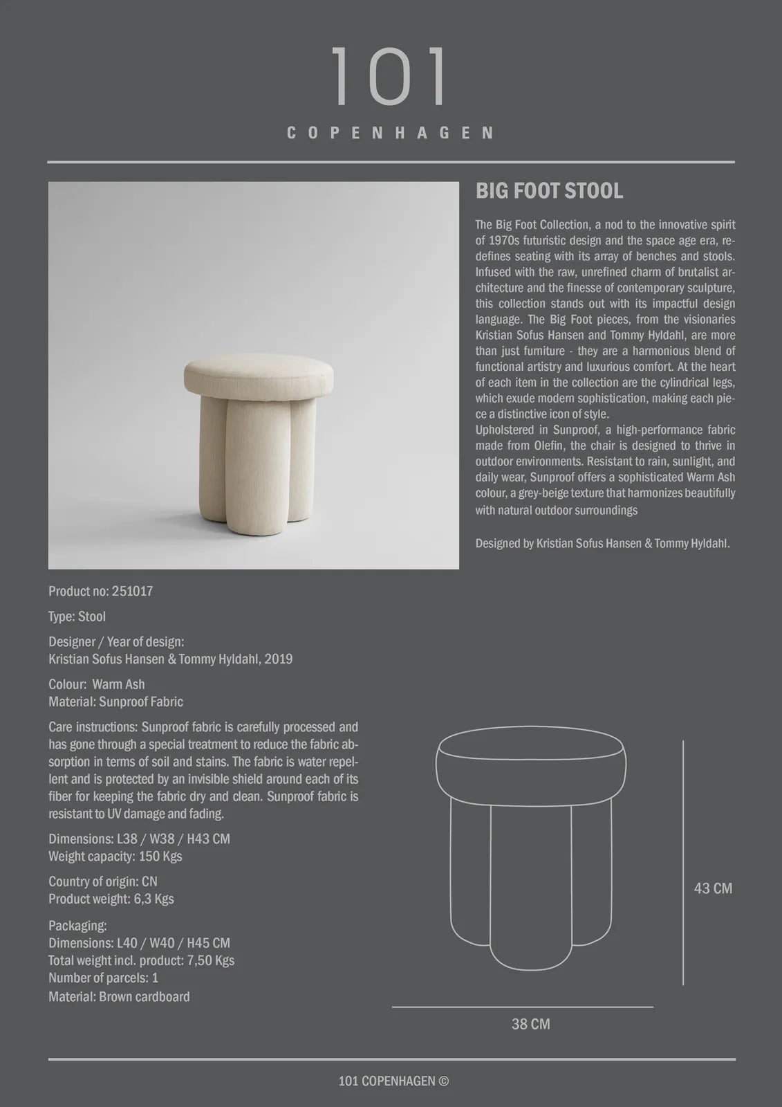 Outdoor Hocker Big Foot aus Olefin, Sunproff in Warm Ash, 38×38×43 cm von 101 Copenhagen – Bild 7