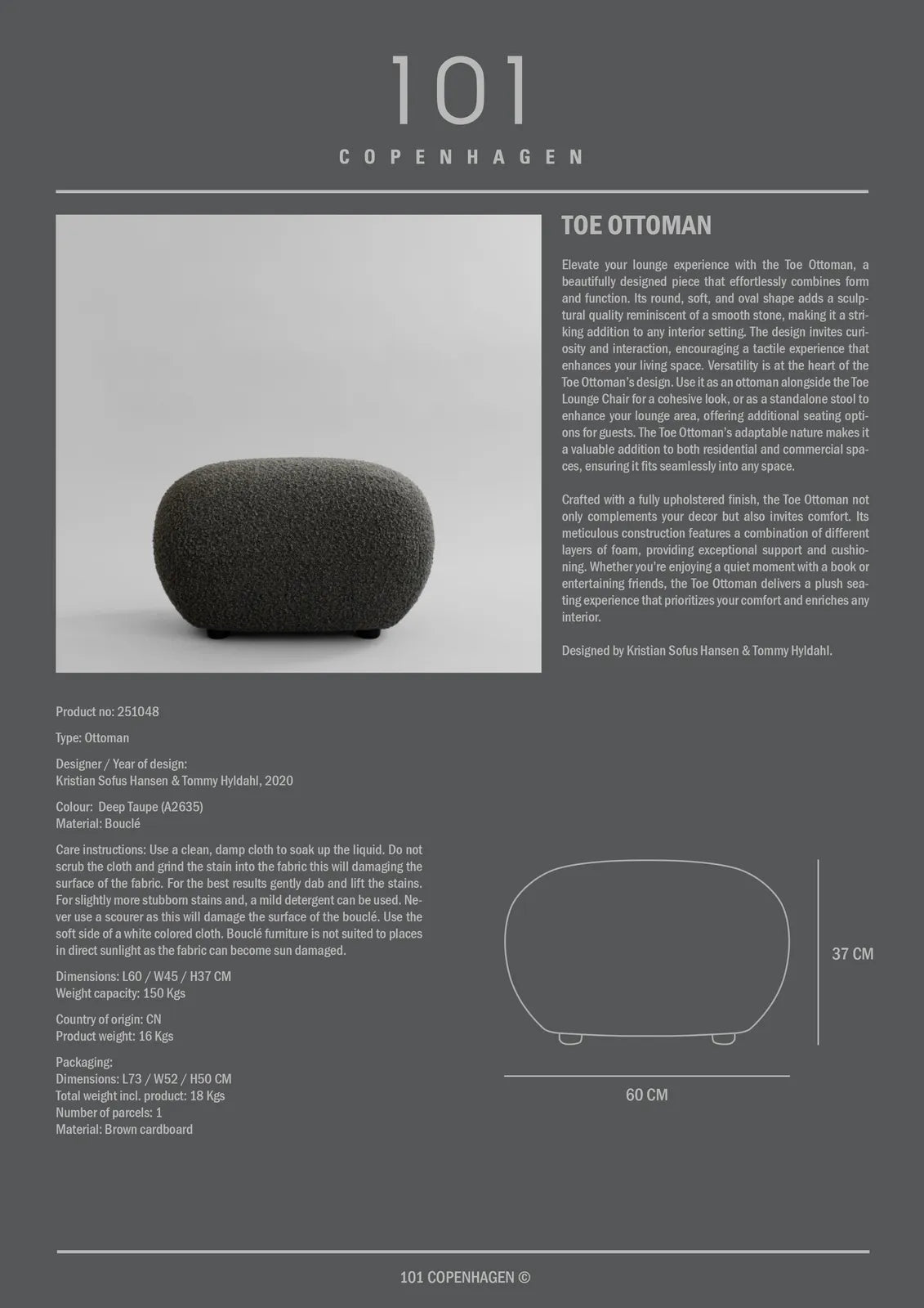 Pouf Toe aus Bouclé in Deep Taupe von 101 Copenhagen – Bild 7