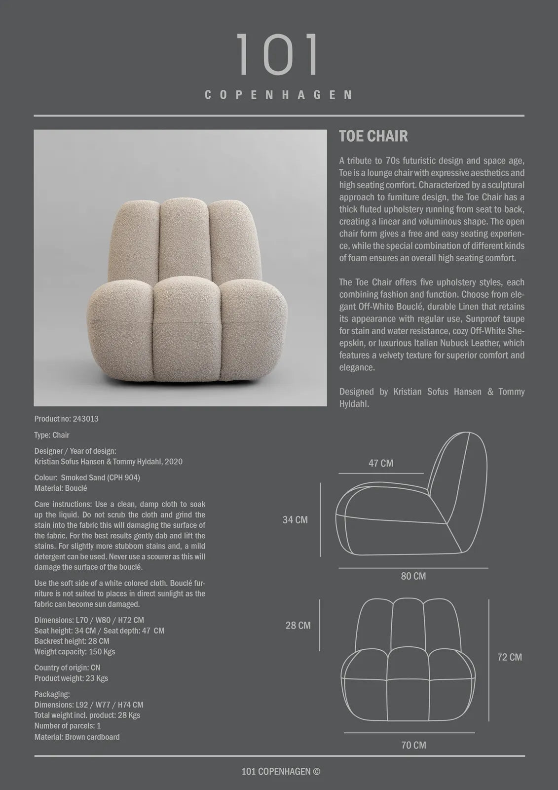 Sessel Toe aus Bouclé in Smoked Sand, 80×70×72 cm von 101 Copenhagen – Bild 12