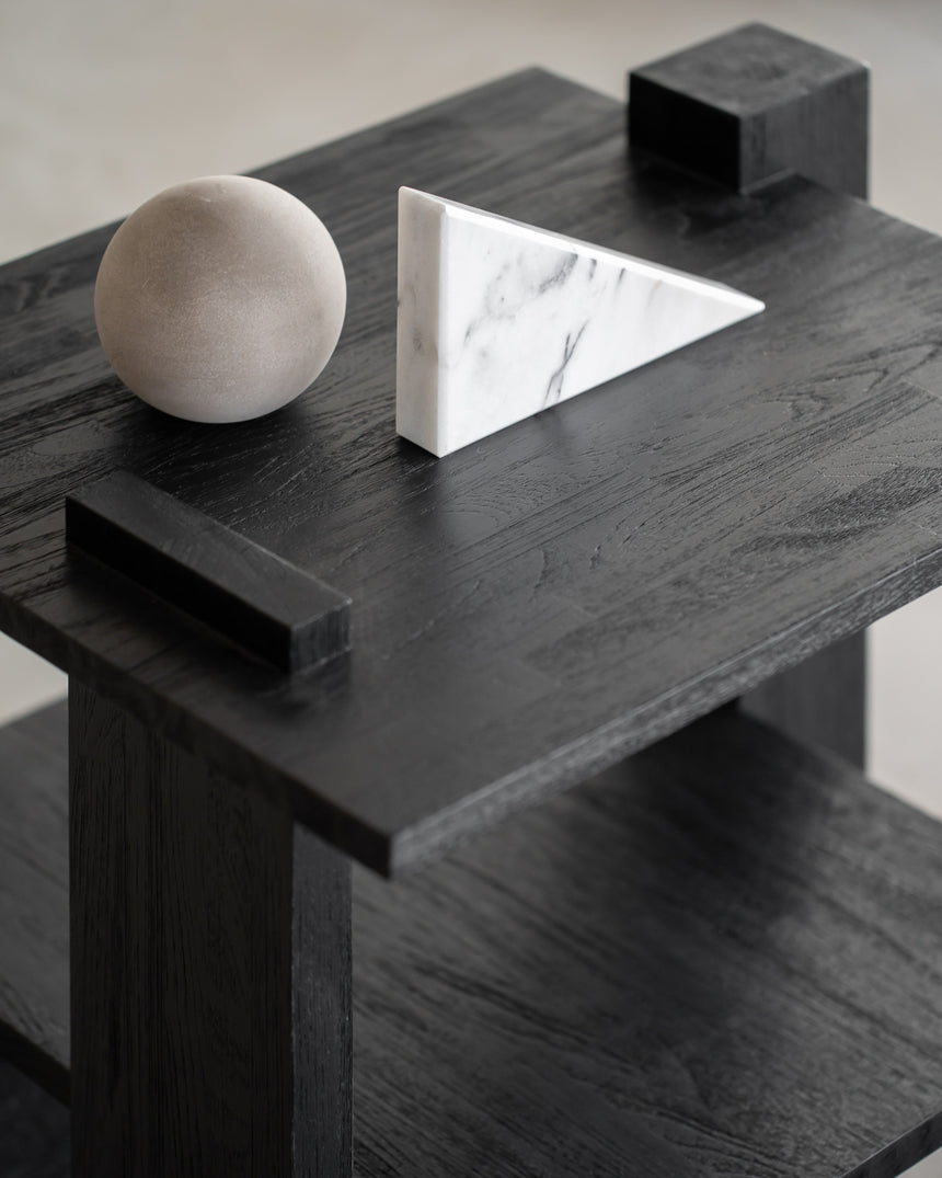 Abstract Beistelltisch - lackiertes Teak - schwarz - rechteckig - 56 x 52 x 49 cm - ZEN ZONE Furniture