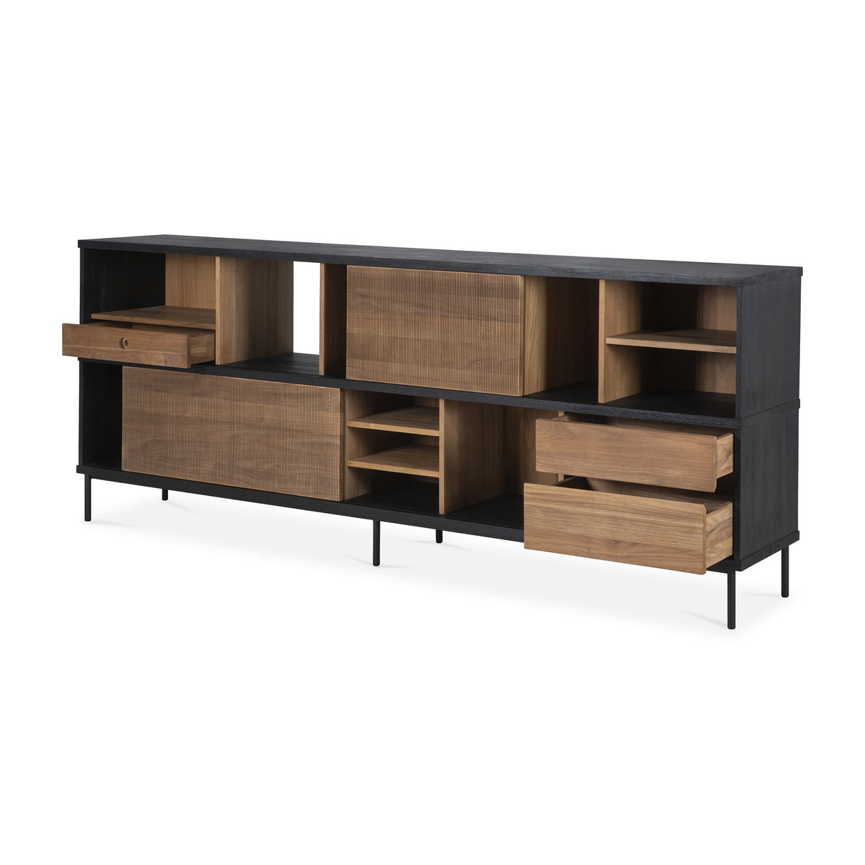 Oscar Sideboard - Teak - 2 Schiebetüren - 3 Schubladen - 224 x 40 x 89 cm - ZEN ZONE Furniture