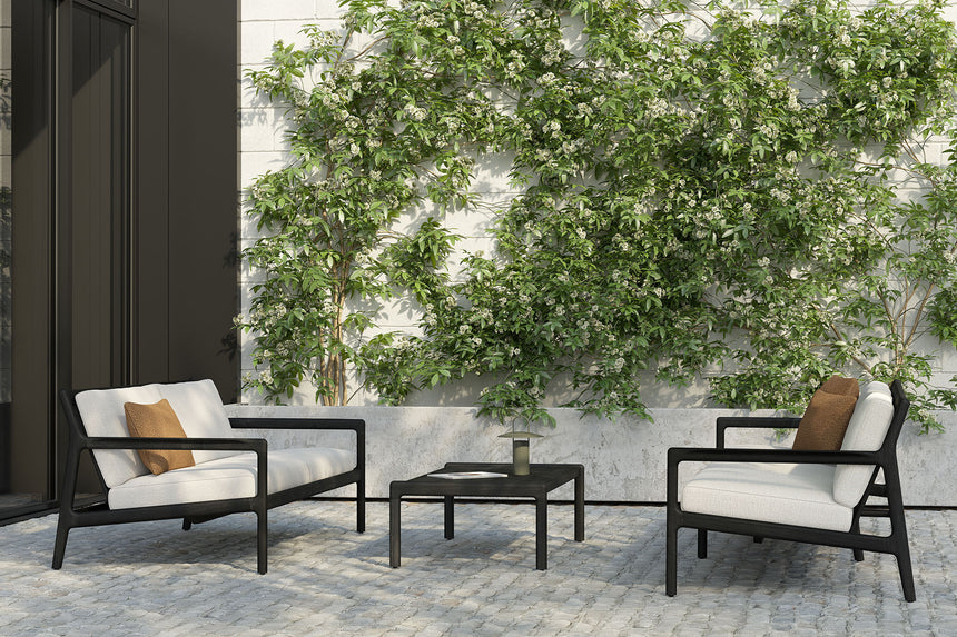 Jack Gartensofa - lackiertes Teak - schwarz - Off White Stoff - 2+ Sitzer - 180 x 90 x 74 cm - ZEN ZONE