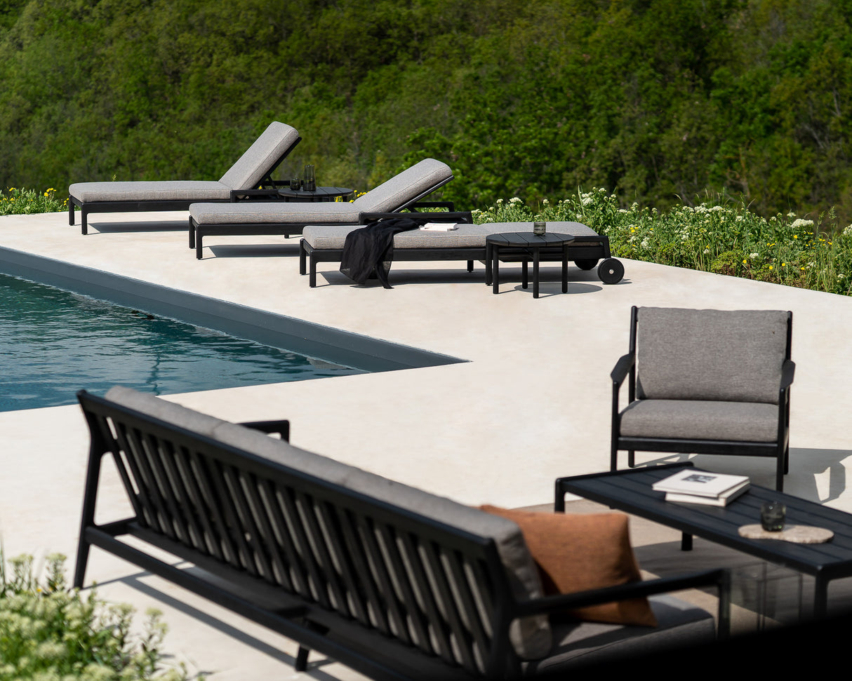 Jack Gartenliege verstellbar - lackiertes Teak - schwarz - Mocha Stoff - 216 x 84 x 34 cm - ZEN ZONE