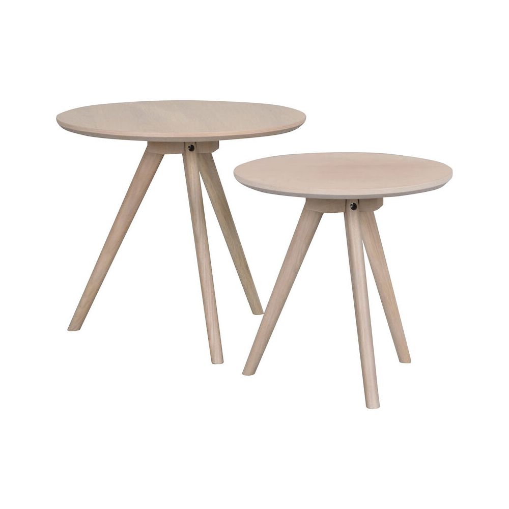 YUMI Couchtisch 2er-Set Rund Weiß pigmentiert 50x50x45cm - ZEN ZONE Furniture