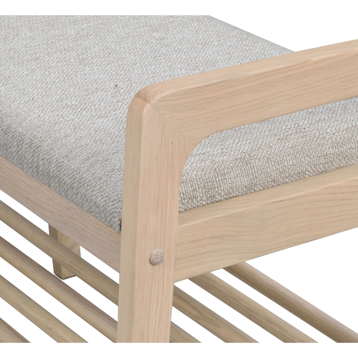 INVERNESS Flurbank aus Eiche und Stoff, in Weiß pigmentiert/beige, 75x40x55 cm - ZEN ZONE Furniture