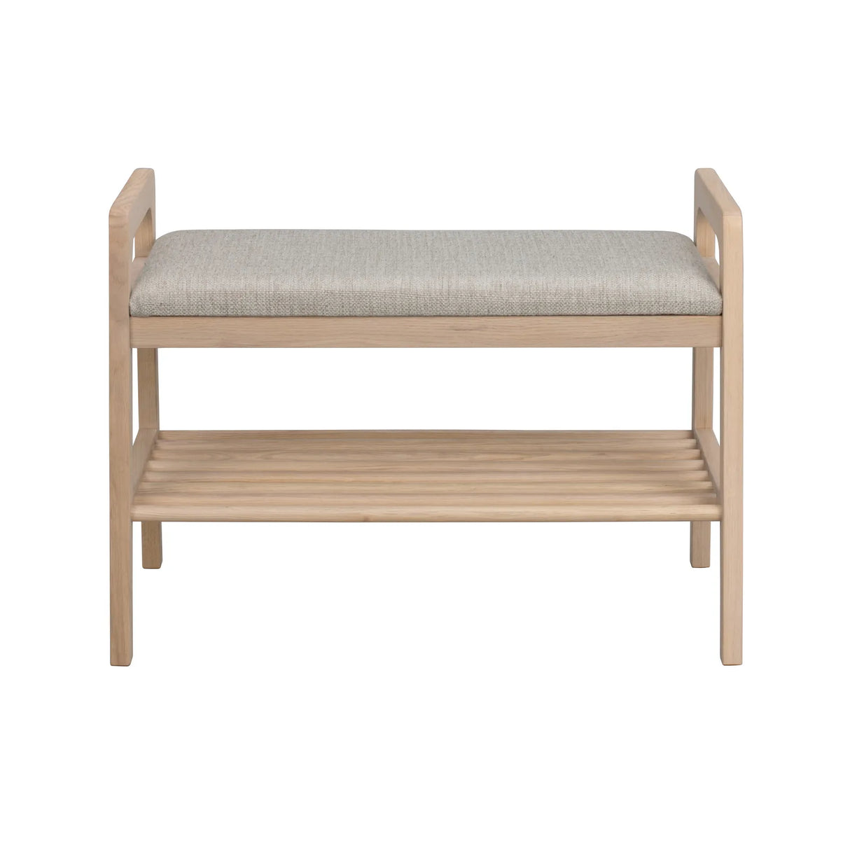 INVERNESS Flurbank aus Eiche und Stoff, in Weiß pigmentiert/beige, 75x40x55 cm - ZEN ZONE Furniture