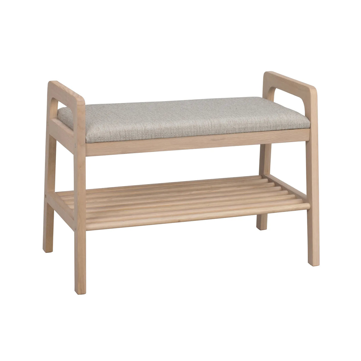 INVERNESS Flurbank aus Eiche und Stoff, in Weiß pigmentiert/beige, 75x40x55 cm - ZEN ZONE Furniture