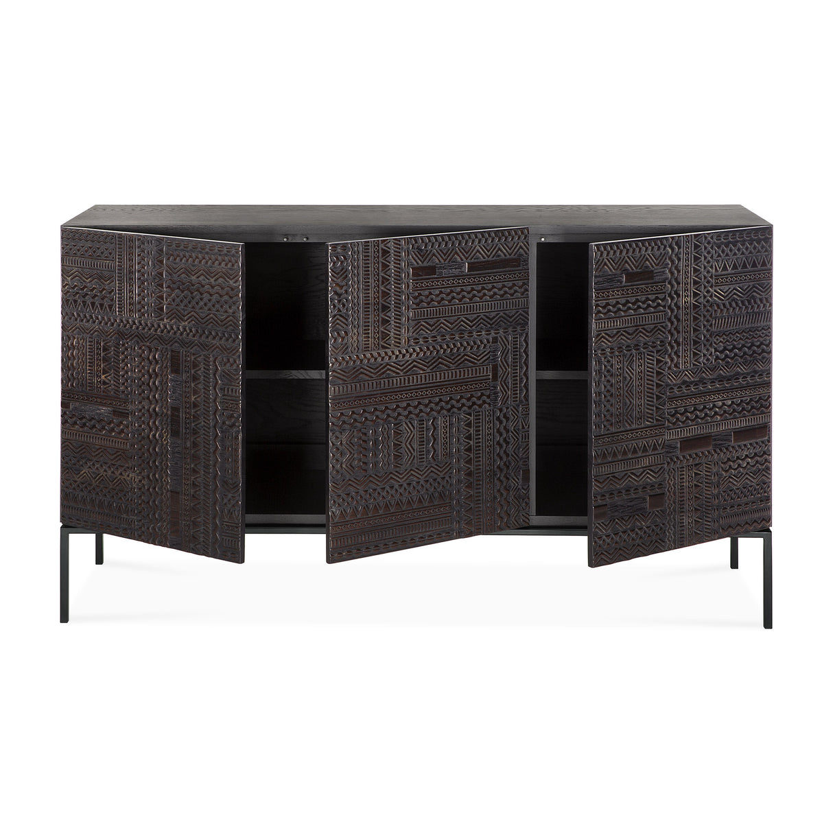 Tabwa Sideboard - lackiertes Teak - off black - 3 Türen - 150 x 45 x 85 cm - ZEN ZONE Furniture