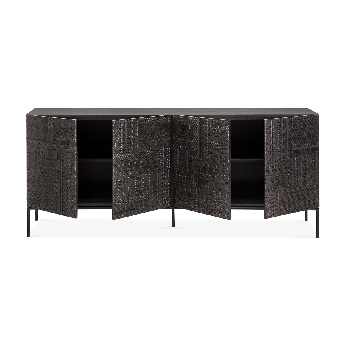 Tabwa Sideboard - lackiertes Teak - off black - 4 Türen - 200 x 45 x 85 cm - ZEN ZONE Furniture