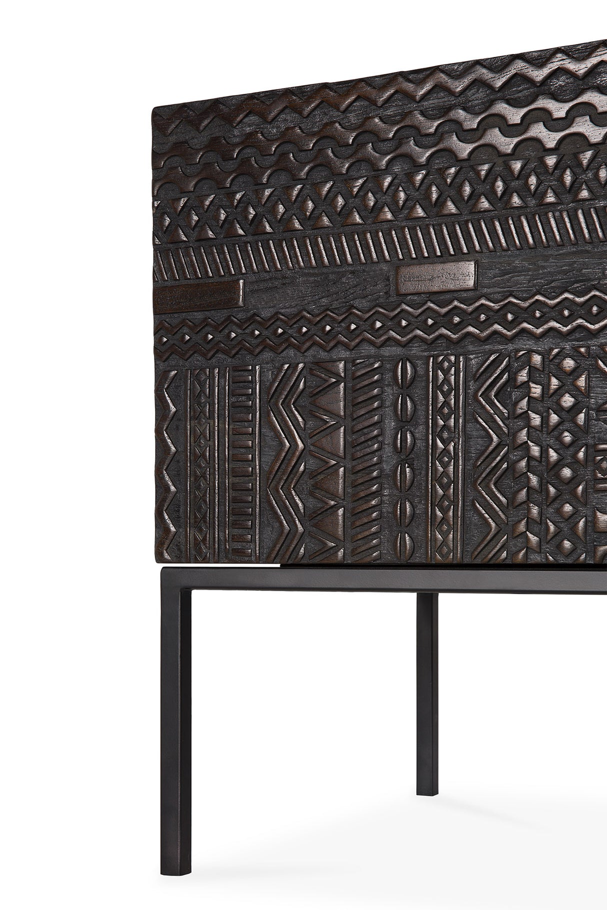 Tabwa TV-Schrank - lackiertes Teak - off black - 1 Klapptür - 2 Schubladen - 240 x 45 x 51 cm - ZEN ZONE Furniture