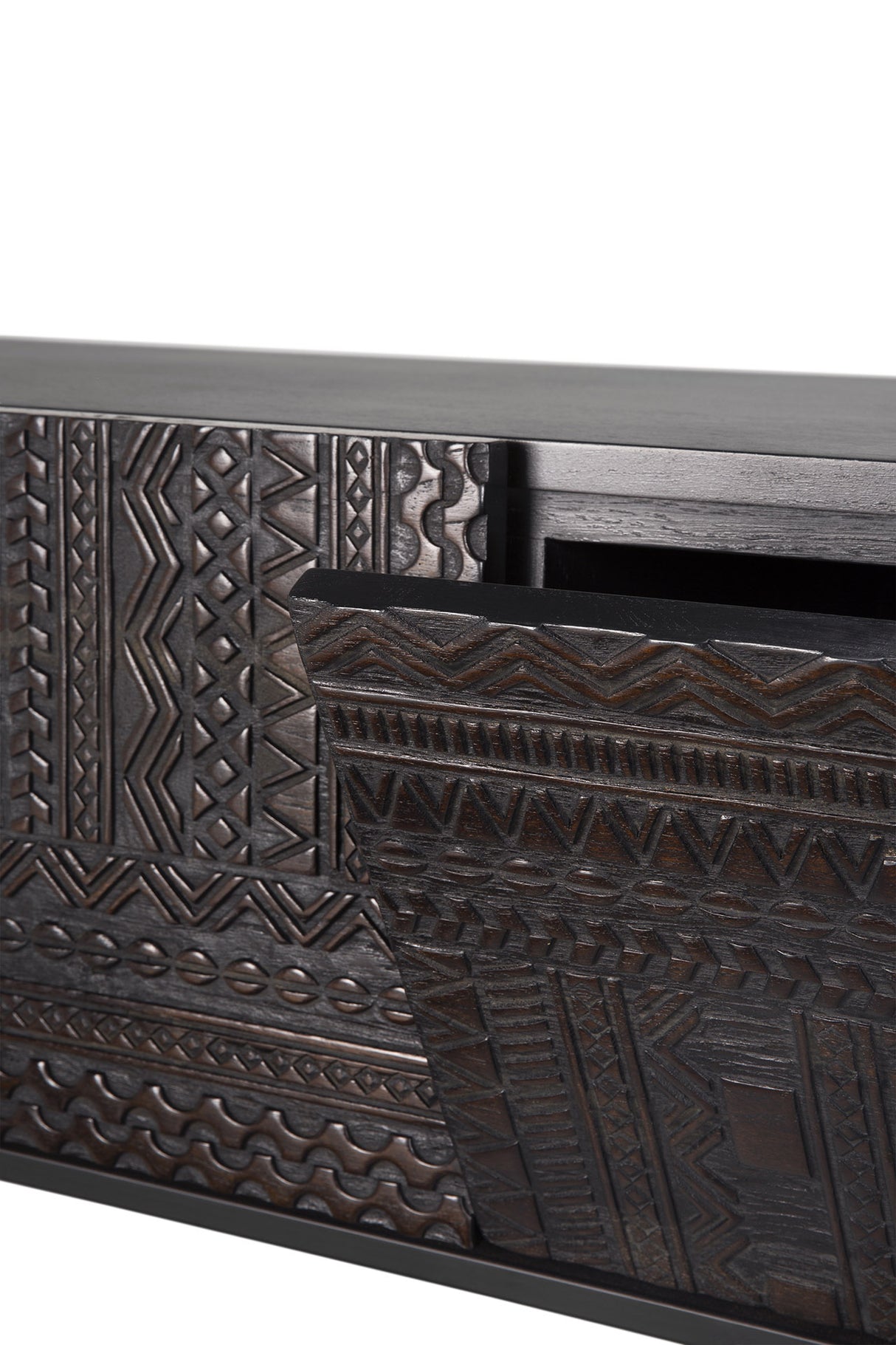 Tabwa TV-Schrank - lackiertes Teak - off black - 1 Klapptür - 2 Schubladen - 240 x 45 x 51 cm - ZEN ZONE Furniture