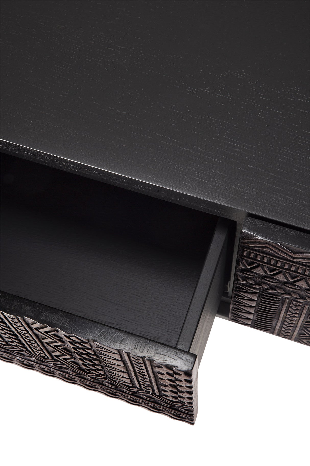 Tabwa TV-Schrank - lackiertes Teak - off black - 1 Klapptür - 2 Schubladen - 240 x 45 x 51 cm - ZEN ZONE Furniture