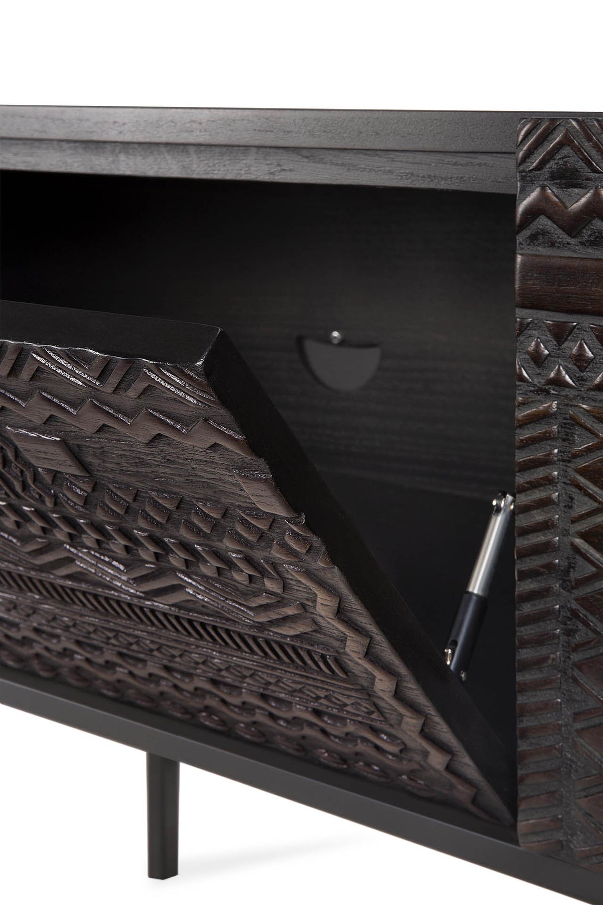 Tabwa TV-Schrank - lackiertes Teak - off black - 1 Klapptür - 2 Schubladen - 240 x 45 x 51 cm - ZEN ZONE Furniture