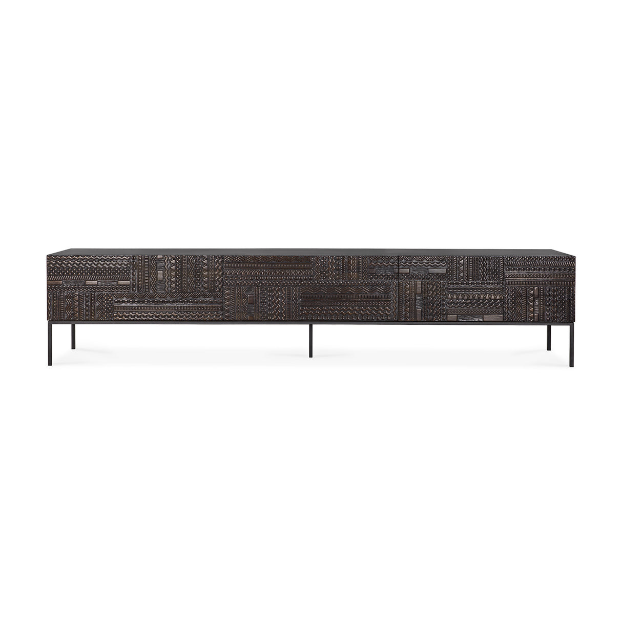 Tabwa TV-Schrank - lackiertes Teak - off black - 1 Klapptür - 2 Schubladen - 240 x 45 x 51 cm - ZEN ZONE Furniture