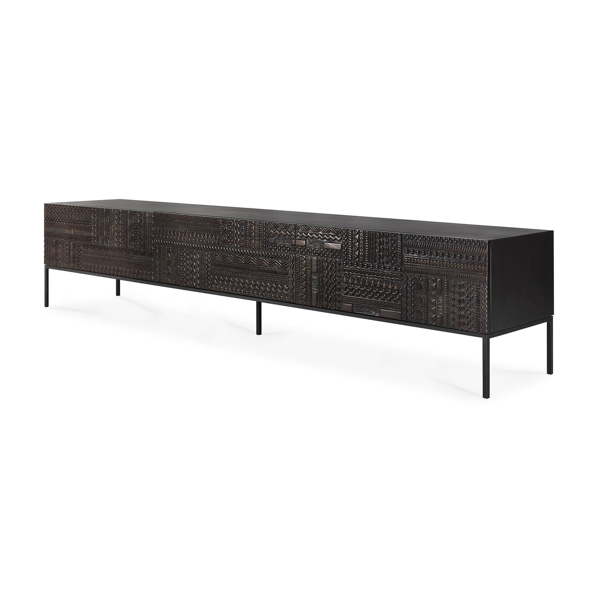 Tabwa TV-Schrank - lackiertes Teak - off black - 1 Klapptür - 2 Schubladen - 240 x 45 x 51 cm - ZEN ZONE Furniture