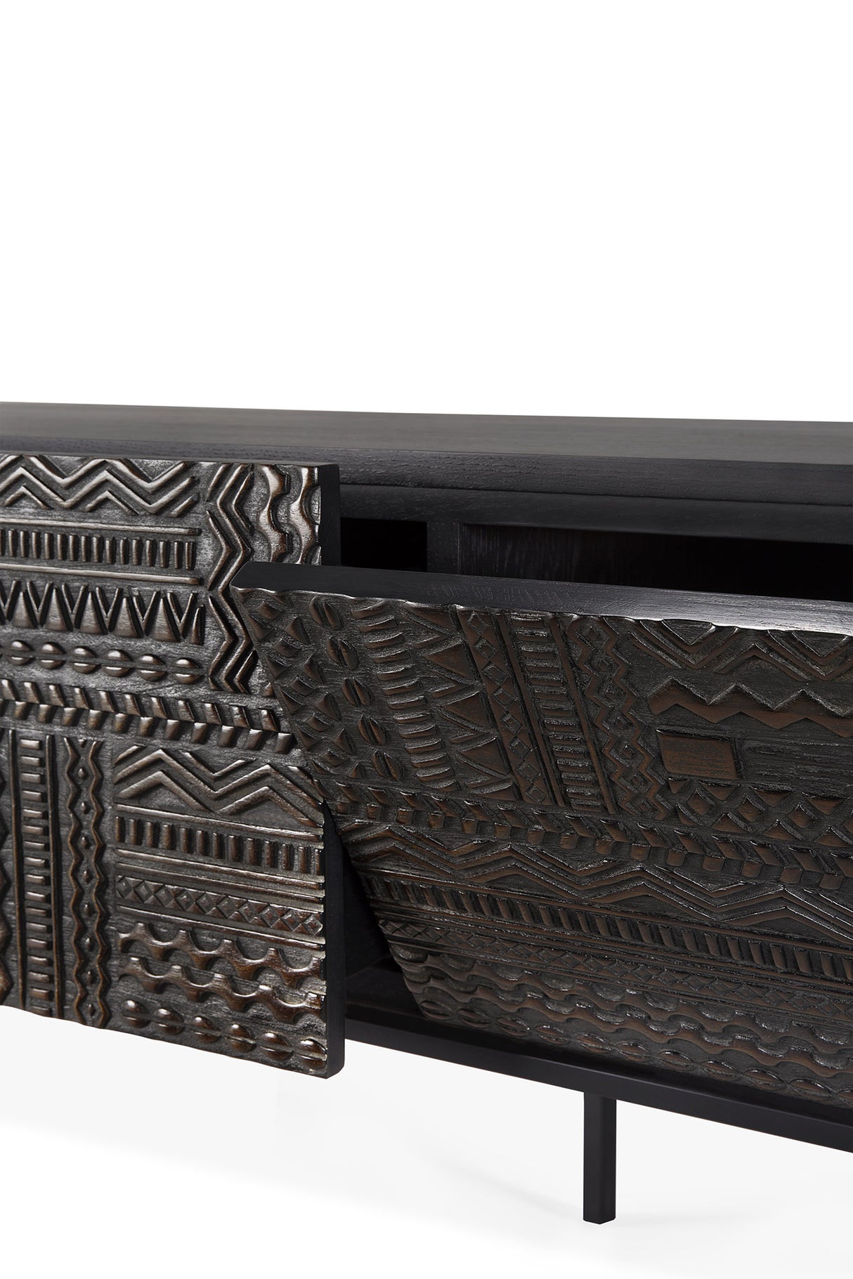 Tabwa TV-Schrank - lackiertes Teak - off black - 1 Klapptür - 1 Schublade - 160 x 45 x 51 cm - ZEN ZONE Furniture