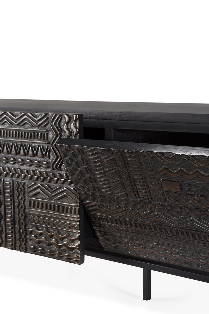 Tabwa TV-Schrank - lackiertes Teak - off black - 1 Klapptür - 1 Schublade - 160 x 45 x 51 cm - ZEN ZONE Furniture