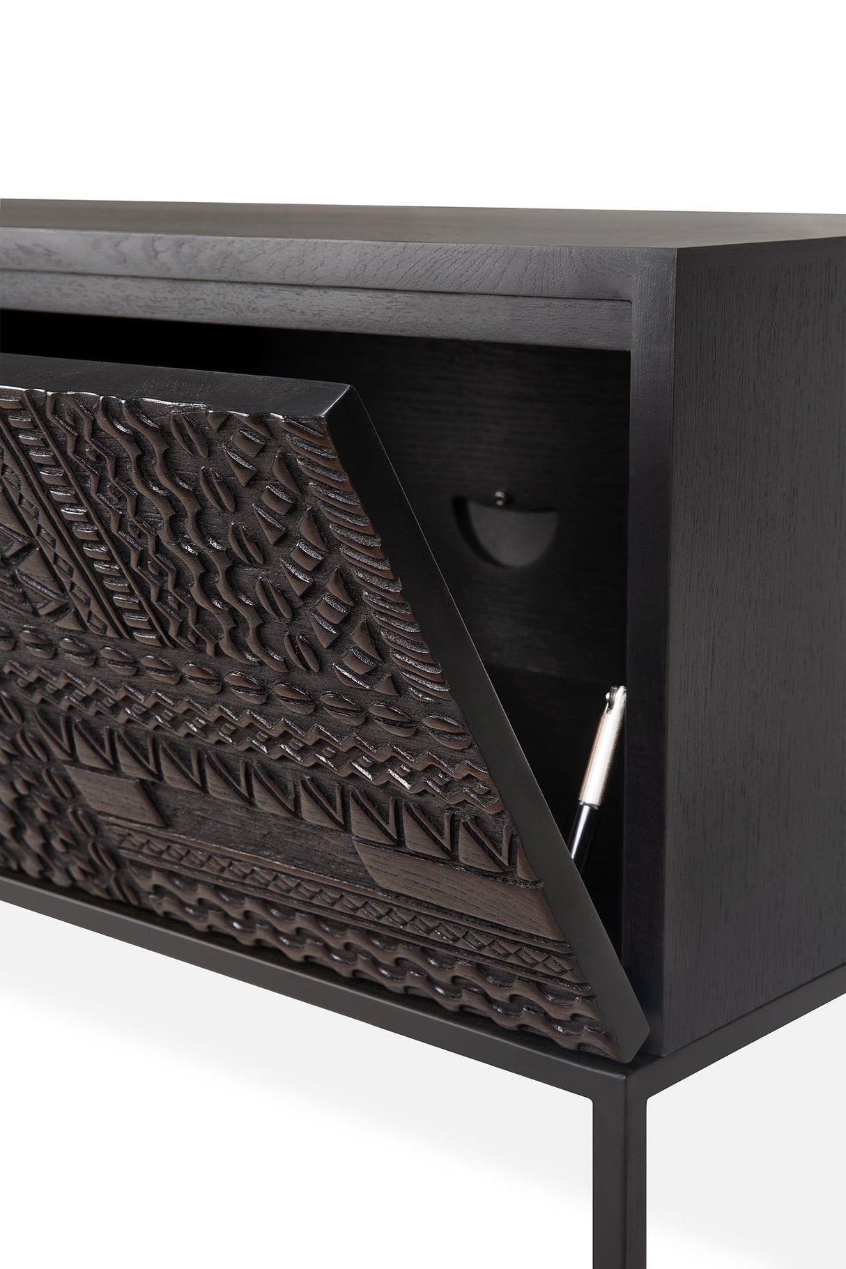 Tabwa TV-Schrank - lackiertes Teak - off black - 1 Klapptür - 1 Schublade - 160 x 45 x 51 cm - ZEN ZONE Furniture