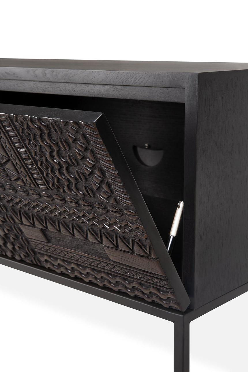 Tabwa TV-Schrank - lackiertes Teak - off black - 1 Klapptür - 1 Schublade - 160 x 45 x 51 cm - ZEN ZONE Furniture